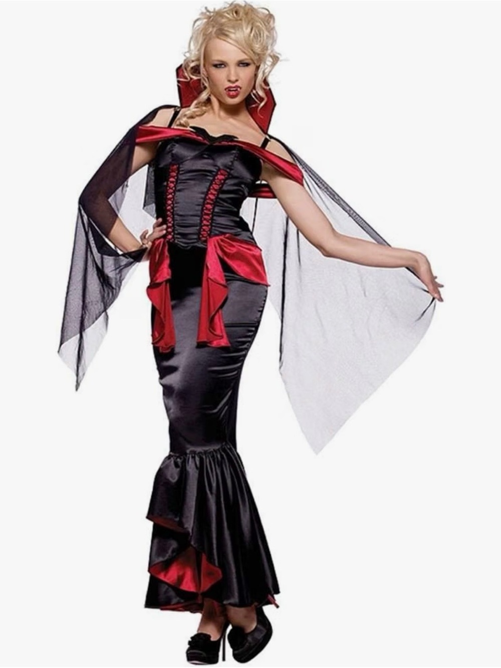 2PC Red & Black Satin Vampire Queen Halloween Costume in Size Small